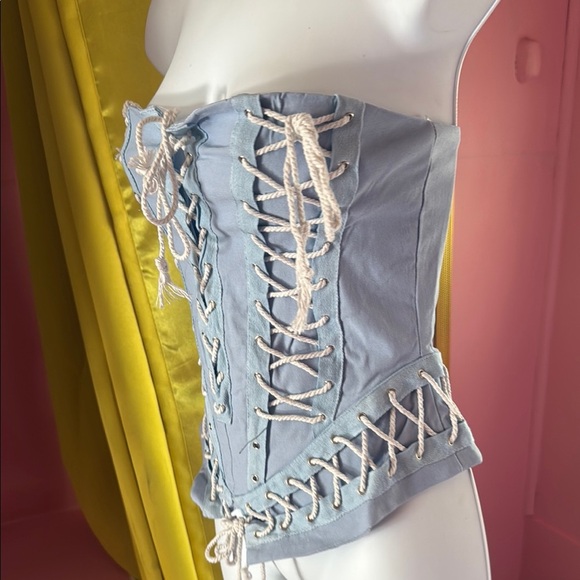 Light Blue Lace-Up Corset Top - Picture 2 of 9